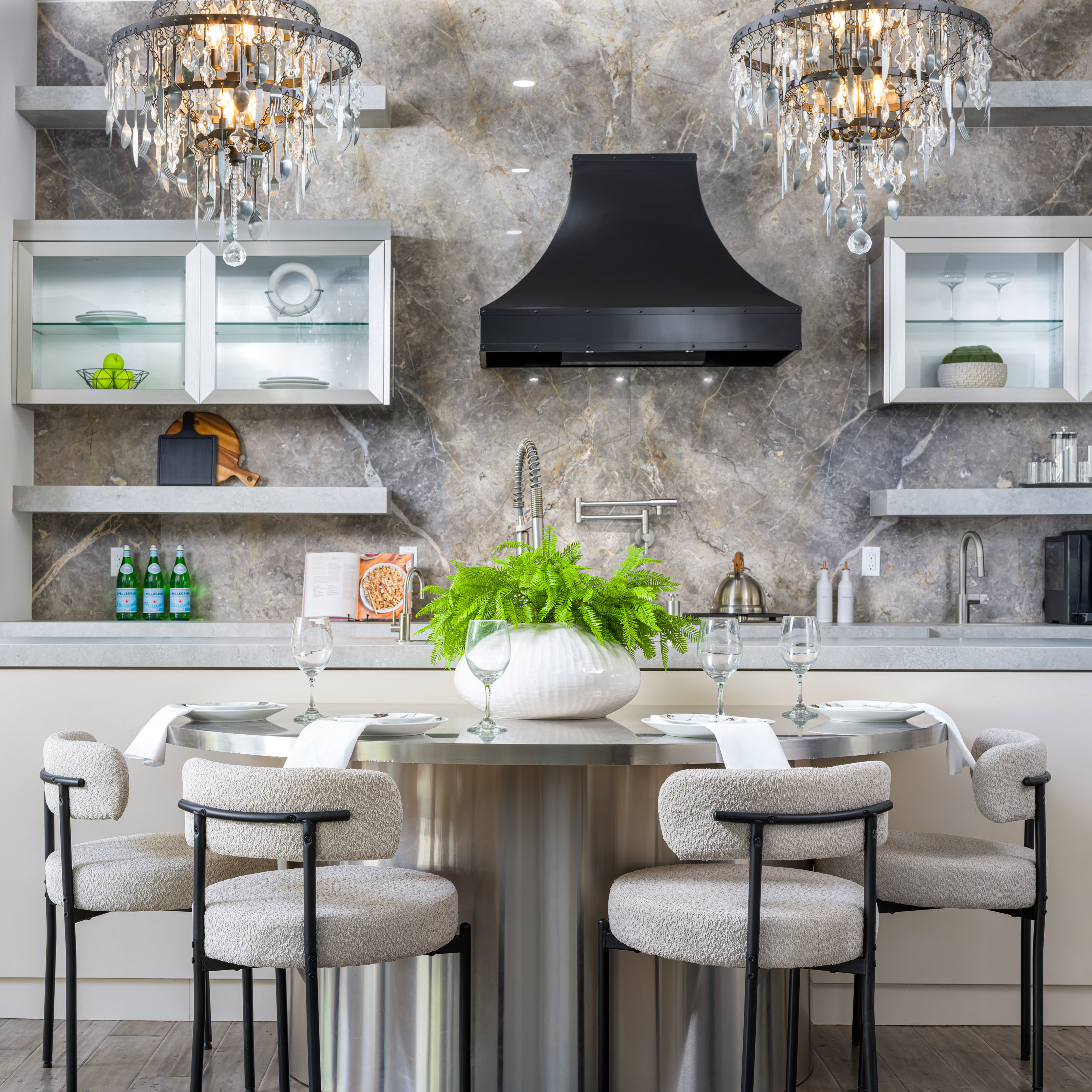 Stylishly staged kitchen showing optimal use of space in Las Vegas home Elegant Las Vegas home kitchen staged for appeal